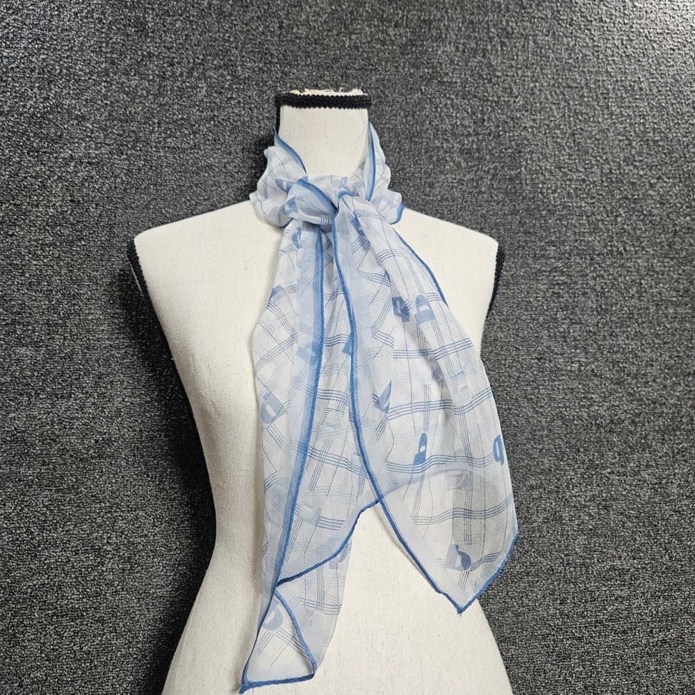 Blue White Plaid‎ Logo Print Sheer Rectangular Neck Scarf Neckerchief 13x26